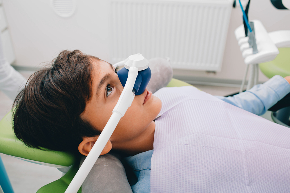 dental patient getting laughing gas sedation