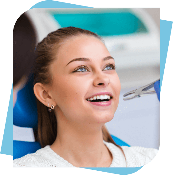 Woman about to have a tooth extracted.