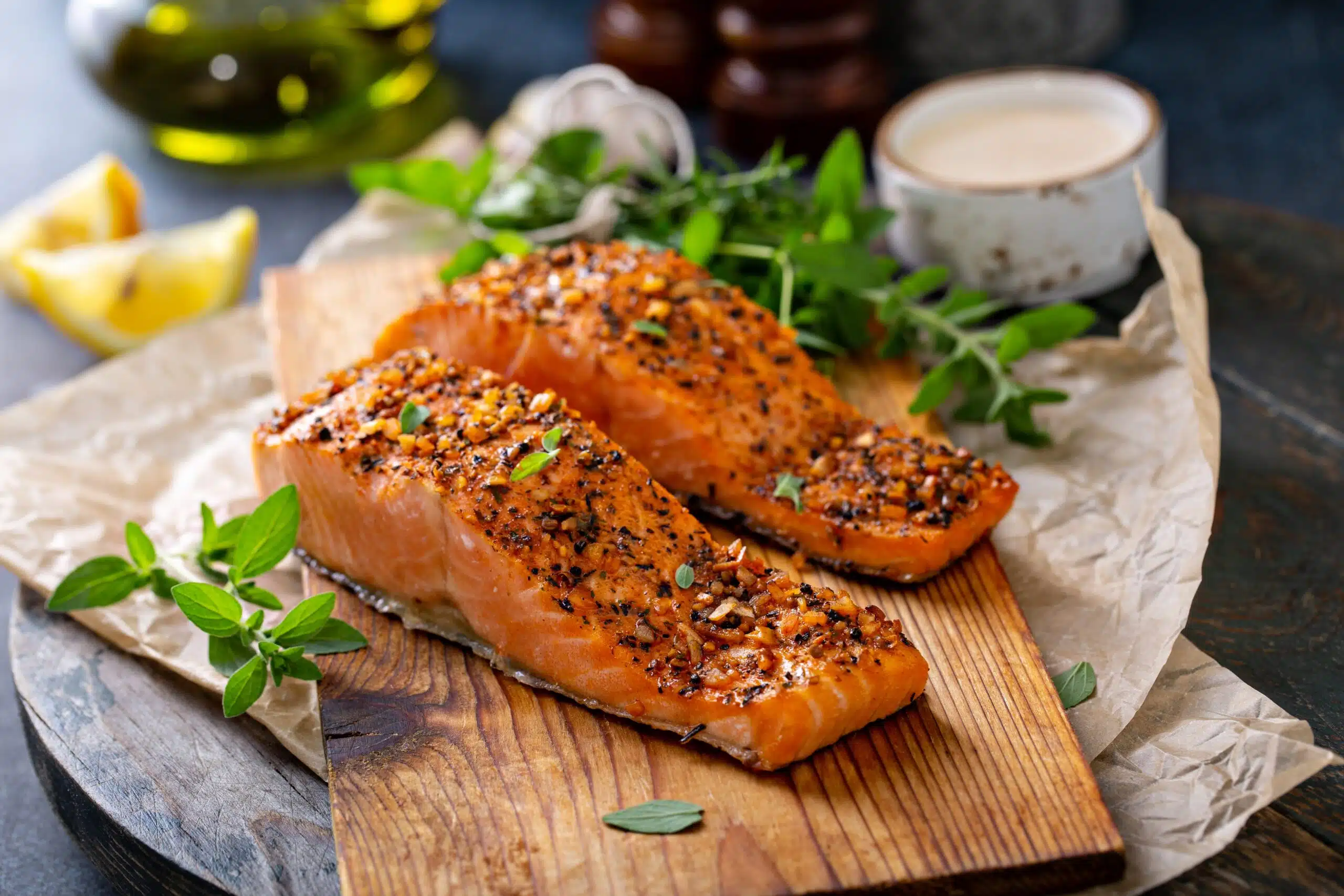 roasted salmon with herbs, garlic and spices